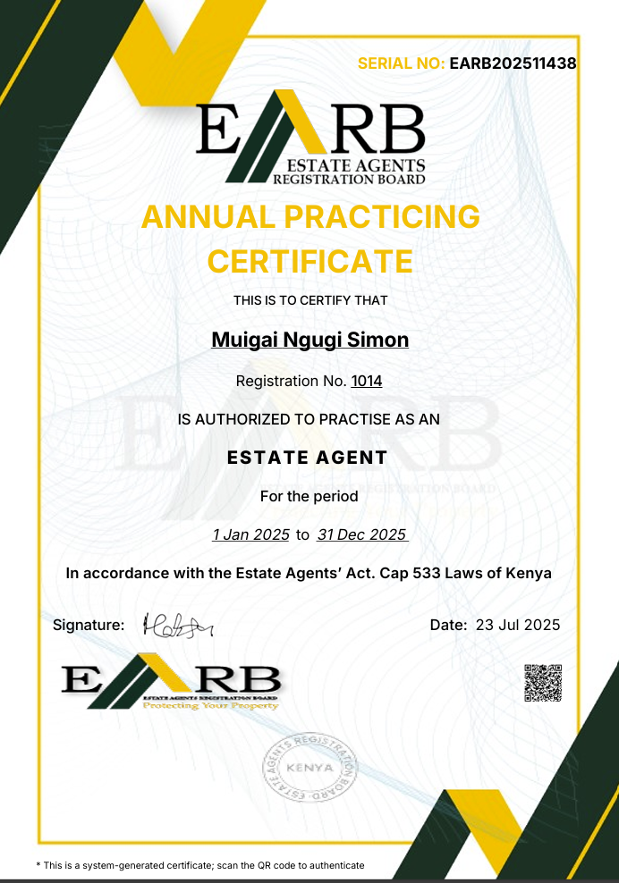 Estate Agents Registration Board Annual Certificate